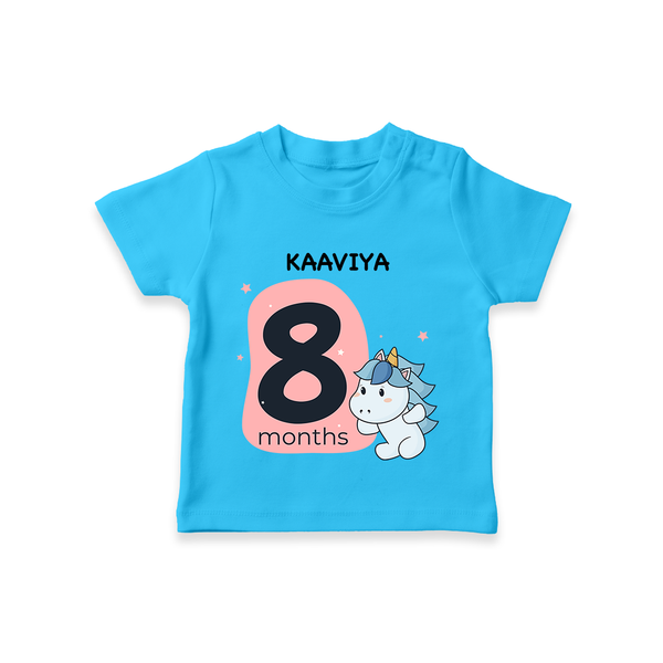 Baby T-Shirt Birthday Outfit - 8th Month | Personalized T-Shirt | Cozy Cotton Fabric - SKY BLUE - 0-5 Months Old (Chest 17")