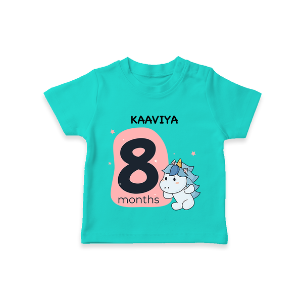 Baby T-Shirt Birthday Outfit - 8th Month | Personalized T-Shirt | Cozy Cotton Fabric - TEAL - 0-5 Months Old (Chest 17")