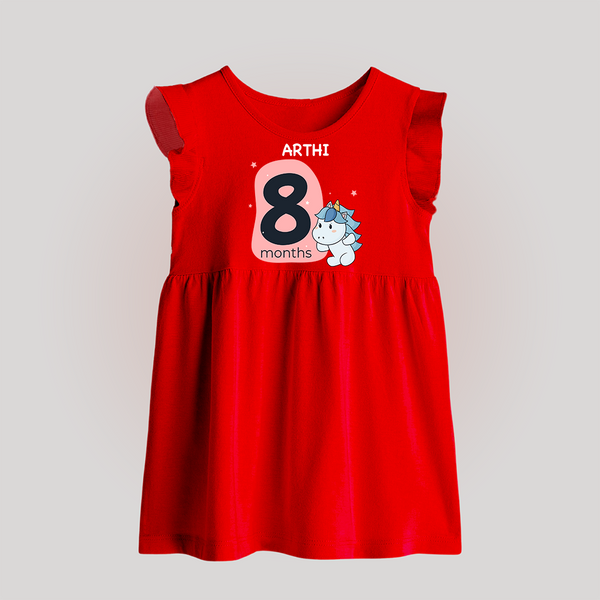 Baby Baby Frock Birthday Outfit - 8th Month | Personalized Baby Frock | Cozy Cotton Fabric - RED - 0 - 3 Months Old (Chest 17")