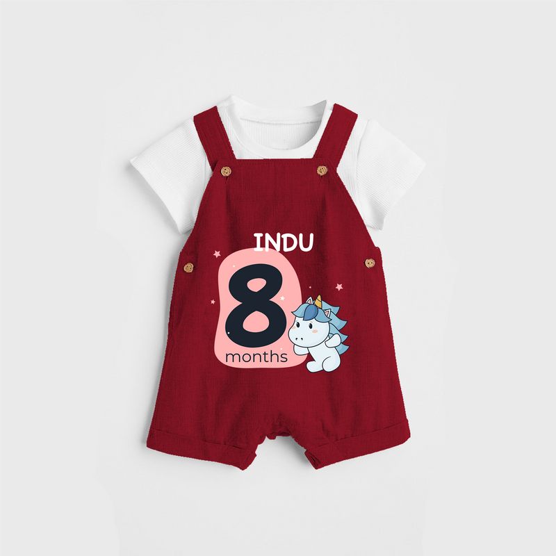 Commemorate your little one's 8th month with a customized Dungaree Set - RED - 0 - 5 Months Old (Chest 17")