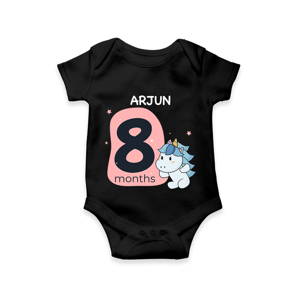 Baby Romper Birthday Outfit - 8th Month | Personalized Bodysuit | Cozy Cotton Fabric - BLACK - New Born (Chest 14")