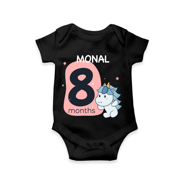 Commemorate your little one's 8th month with a customized romper - BLACK - 0 - 3 Months Old (Chest 16")