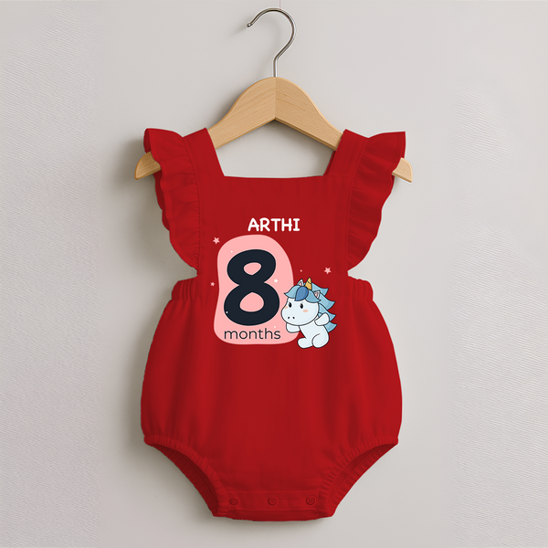 Baby Romper Frock Birthday Outfit - 8th Month | Personalized Romper Frock | Cozy Cotton Fabric - RED - 0 - 3 Months Old (Chest 19")