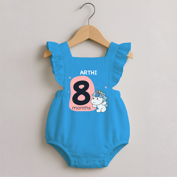 Baby Romper Frock Birthday Outfit - 8th Month | Personalized Romper Frock | Cozy Cotton Fabric - SKY BLUE - 0 - 3 Months Old (Chest 19")