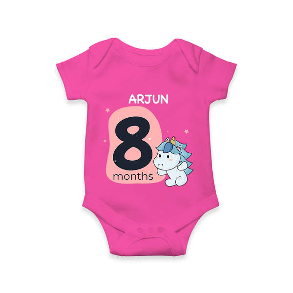 Baby Romper Birthday Outfit - 8th Month | Personalized Bodysuit | Cozy Cotton Fabric - HOT PINK - New Born (Chest 14")