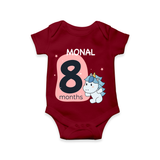 Commemorate your little one's 8th month with a customized romper - MAROON - 0 - 3 Months Old (Chest 16")