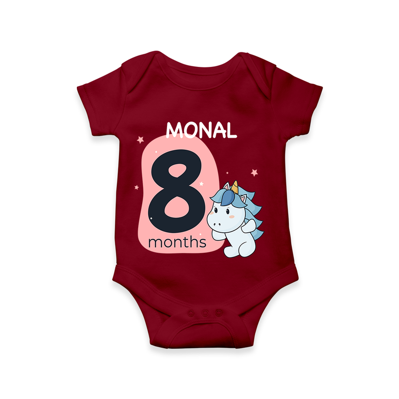 Commemorate your little one's 8th month with a customized romper - MAROON - 0 - 3 Months Old (Chest 16")