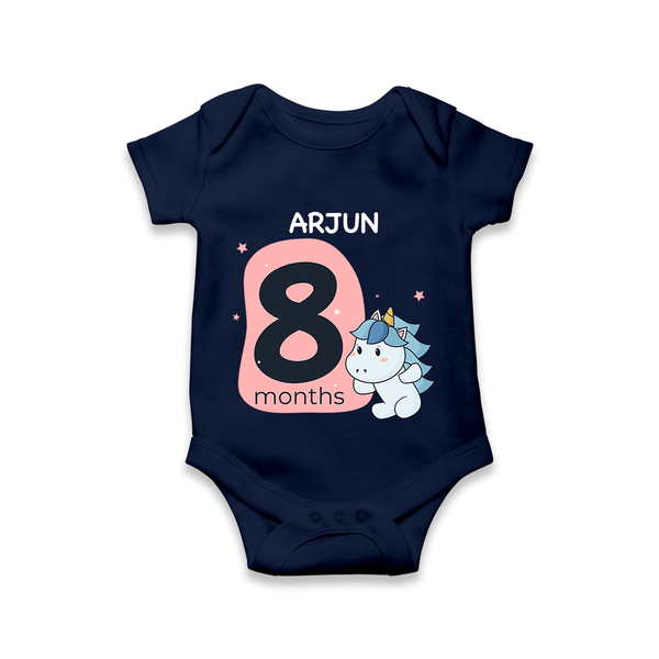 Baby Romper Birthday Outfit - 8th Month | Personalized Bodysuit | Cozy Cotton Fabric - NAVY BLUE - New Born (Chest 14")