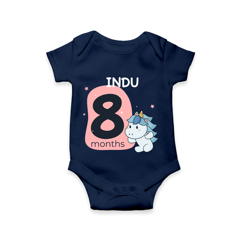 Commemorate your little one's 8th month with a customized romper - NAVY BLUE - 0 - 3 Months Old (Chest 16")
