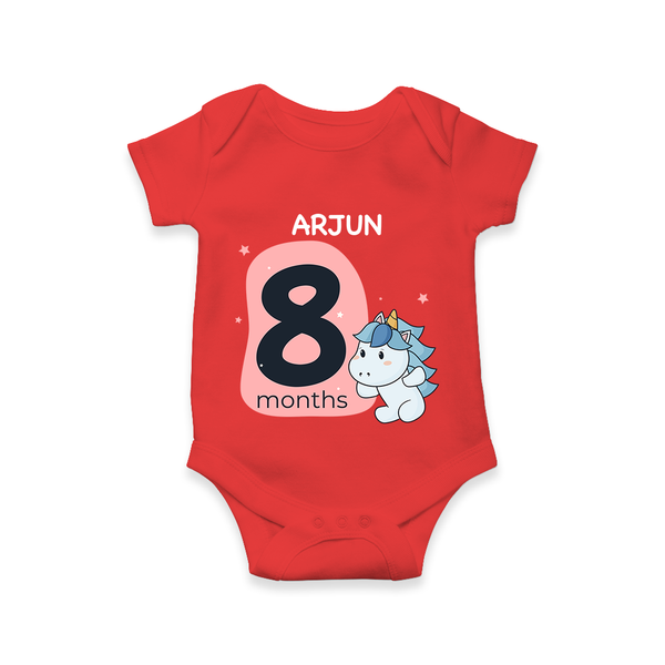 Baby Romper Birthday Outfit - 8th Month | Personalized Bodysuit | Cozy Cotton Fabric - RED - New Born (Chest 14")