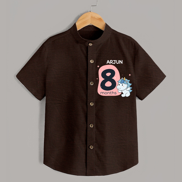 Baby Shirt Birthday Outfit - 8th Month | Personalized Shirt | Cozy Cotton Fabric - CHOCOLATE BROWN - 0 - 6 Months Old (Chest 23")