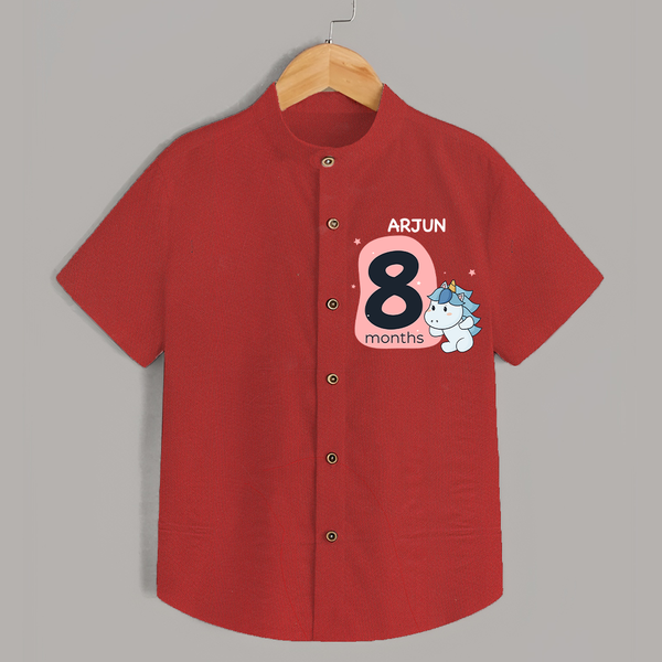 Baby Shirt Birthday Outfit - 8th Month | Personalized Shirt | Cozy Cotton Fabric - RED - 0 - 6 Months Old (Chest 23")