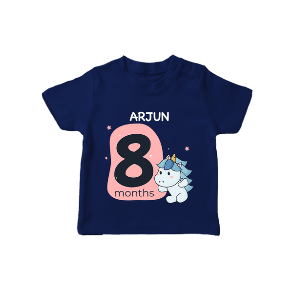 Baby T-Shirt Birthday Outfit - 8th Month | Personalized T-Shirt | Cozy Cotton Fabric - NAVY BLUE - 0-5 Months Old (Chest 17")