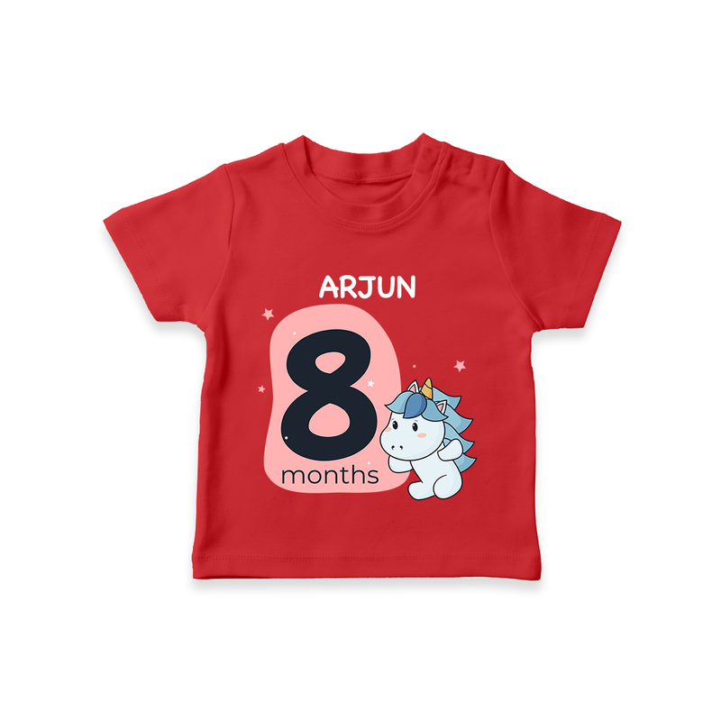 Baby T-Shirt Birthday Outfit - 8th Month | Personalized T-Shirt | Cozy Cotton Fabric - RED - 0-5 Months Old (Chest 17")