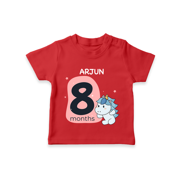 Baby T-Shirt Birthday Outfit - 8th Month | Personalized T-Shirt | Cozy Cotton Fabric - RED - 0-5 Months Old (Chest 17")
