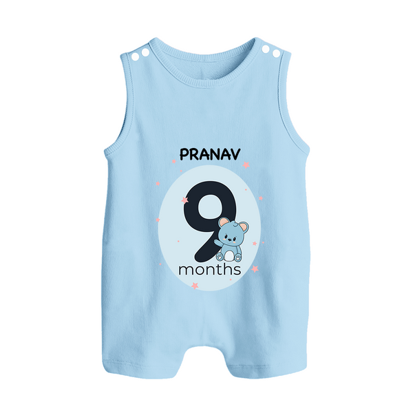 Baby Romper Suit/ Sleeveless Romper Birthday Outfit - 9th Month | Personalized Romper Suit/ Sleeveless Romper | Cozy Cotton Fabric - BABY BLUE - 0 - 5 Months Old (Chest 18")