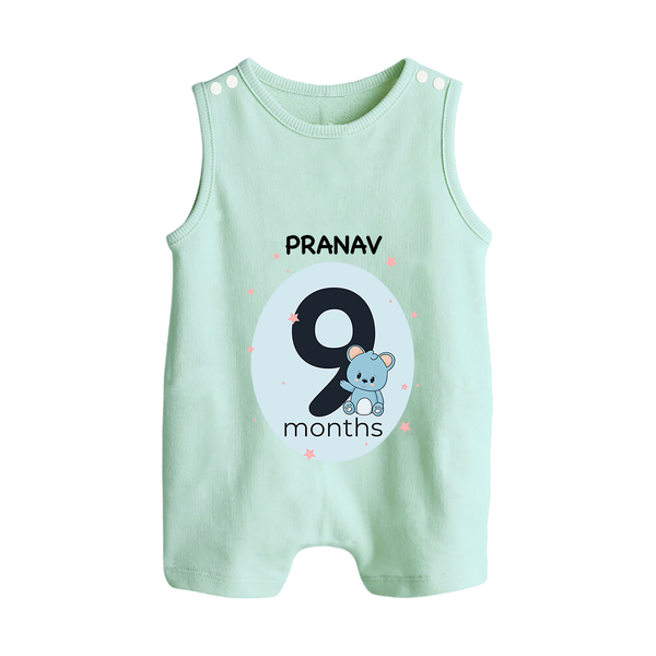 Baby Romper Suit/ Sleeveless Romper Birthday Outfit - 9th Month | Personalized Romper Suit/ Sleeveless Romper | Cozy Cotton Fabric - MINT GREEN - 0 - 5 Months Old (Chest 18")