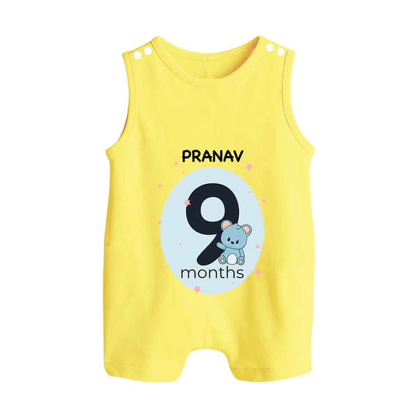 Baby Romper Suit/ Sleeveless Romper Birthday Outfit - 9th Month | Personalized Romper Suit/ Sleeveless Romper | Cozy Cotton Fabric - PASTEL YELLOW - 0 - 5 Months Old (Chest 18")