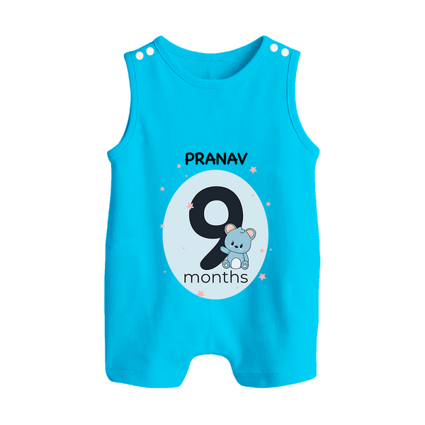 Baby Romper Suit/ Sleeveless Romper Birthday Outfit - 9th Month | Personalized Romper Suit/ Sleeveless Romper | Cozy Cotton Fabric - SKY BLUE - 0 - 5 Months Old (Chest 18")