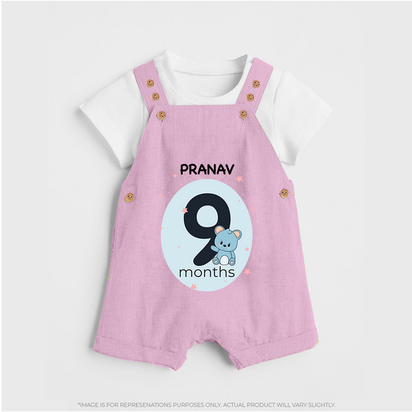 Baby Dungaree Set Birthday Outfit - 9th Month | Personalized Dungaree Set | Cozy Cotton Fabric - BABY PINK - 0 - 5 Months Old (Chest 18")