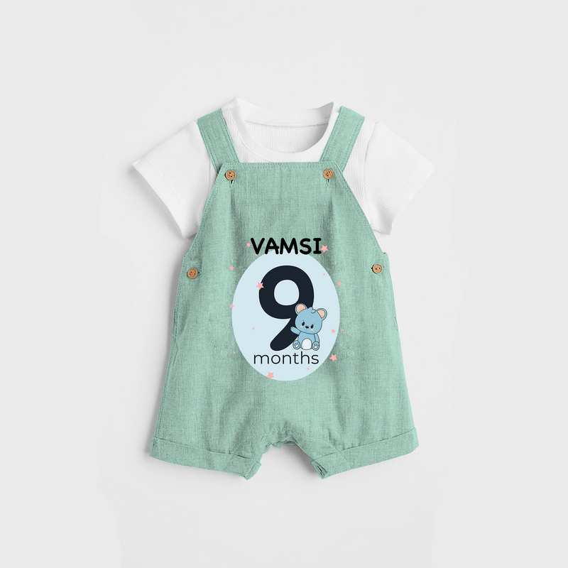 Commemorate your little one's 9th month with a customized Dungaree Set - LIGHT GREEN - 0 - 5 Months Old (Chest 17")