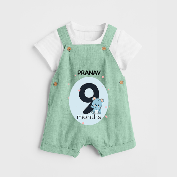 Baby Dungaree Set Birthday Outfit - 9th Month | Personalized Dungaree Set | Cozy Cotton Fabric - MINT GREEN - 0 - 5 Months Old (Chest 18")