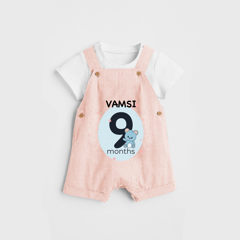 Commemorate your little one's 9th month with a customized Dungaree Set - PEACH - 0 - 5 Months Old (Chest 17")