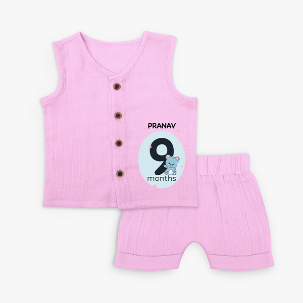 Baby Jabla Set Birthday Outfit - 9th Month | Personalized Jabla Set | Cozy Cotton Fabric - BABY PINK - 0 - 3 Months Old (Chest 9.8")