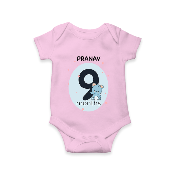 Baby Romper Birthday Outfit - 9th Month | Personalized Bodysuit | Cozy Cotton Fabric - BABY PINK - New Born (Chest 14")