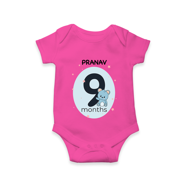 Baby Romper Birthday Outfit - 9th Month | Personalized Bodysuit | Cozy Cotton Fabric - HOT PINK - New Born (Chest 14")