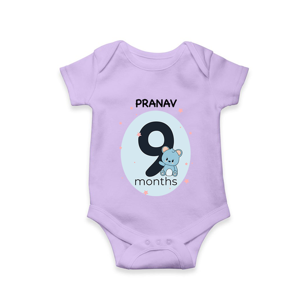 Baby Romper Birthday Outfit - 9th Month | Personalized Bodysuit | Cozy Cotton Fabric - LILAC - New Born (Chest 14")
