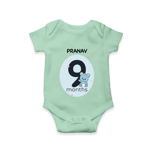 Baby Romper Birthday Outfit - 9th Month | Personalized Bodysuit | Cozy Cotton Fabric - MINT GREEN - New Born (Chest 14")