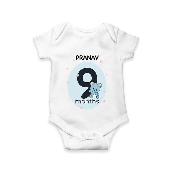 Baby Romper Birthday Outfit - 9th Month | Personalized Bodysuit | Cozy Cotton Fabric - WHITE - New Born (Chest 14")