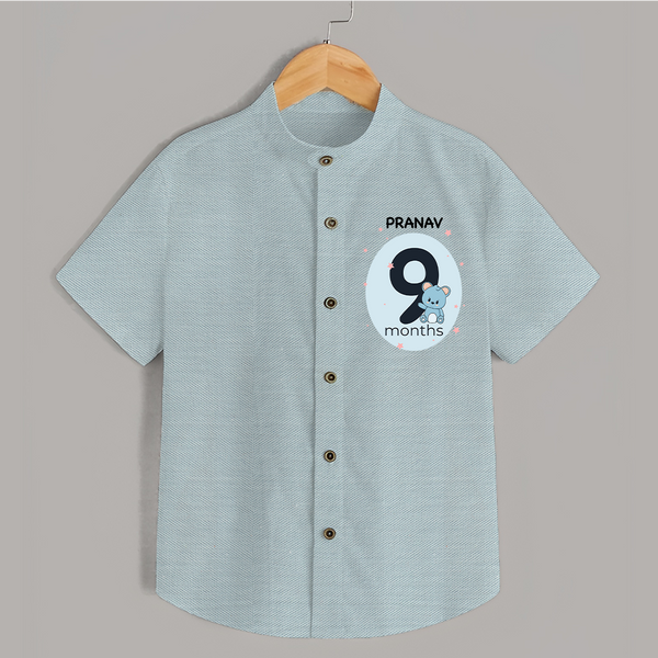 Baby Shirt Birthday Outfit - 9th Month | Personalized Shirt | Cozy Cotton Fabric - ARCTIC BLUE - 0 - 6 Months Old (Chest 23")