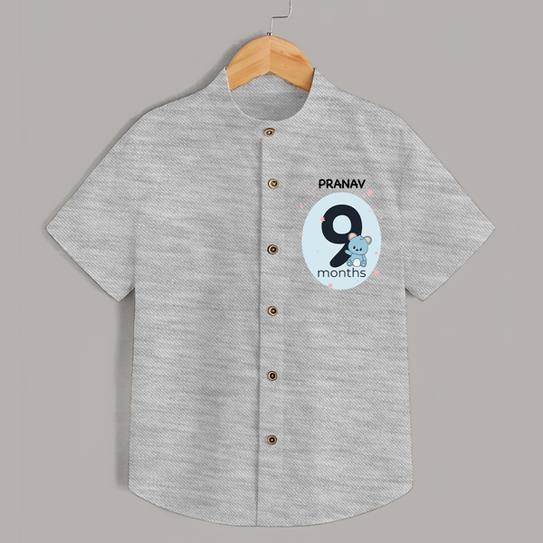 Baby Shirt Birthday Outfit - 9th Month | Personalized Shirt | Cozy Cotton Fabric - GREY - 0 - 6 Months Old (Chest 23")