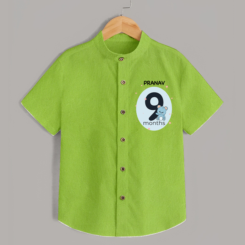 Baby Shirt Birthday Outfit - 9th Month | Personalized Shirt | Cozy Cotton Fabric - LIME GREEN - 0 - 6 Months Old (Chest 23")