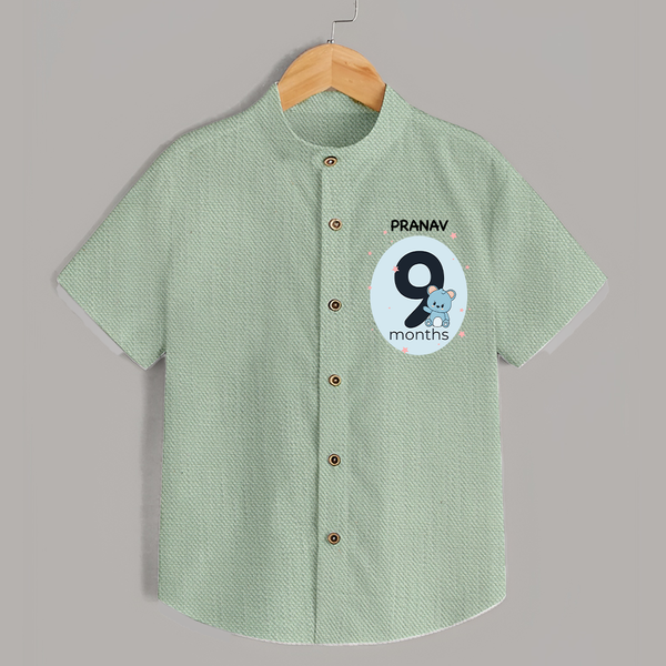 Baby Shirt Birthday Outfit - 9th Month | Personalized Shirt | Cozy Cotton Fabric - MINT GREEN - 0 - 6 Months Old (Chest 23")