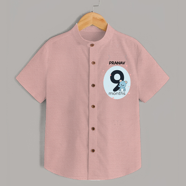 Baby Shirt Birthday Outfit - 9th Month | Personalized Shirt | Cozy Cotton Fabric - PEACH - 0 - 6 Months Old (Chest 23")