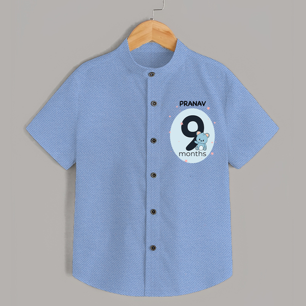 Baby Shirt Birthday Outfit - 9th Month | Personalized Shirt | Cozy Cotton Fabric - SKY BLUE - 0 - 6 Months Old (Chest 23")