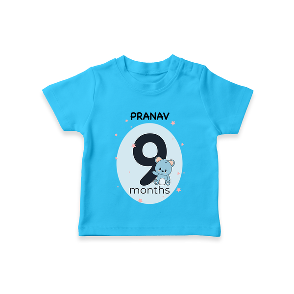 Baby T-Shirt Birthday Outfit - 9th Month | Personalized T-Shirt | Cozy Cotton Fabric - SKY BLUE - 0-5 Months Old (Chest 17")