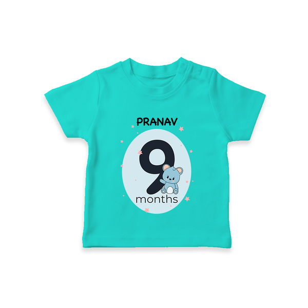 Baby T-Shirt Birthday Outfit - 9th Month | Personalized T-Shirt | Cozy Cotton Fabric - TEAL - 0-5 Months Old (Chest 17")