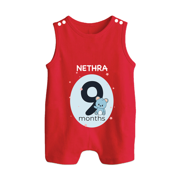 Baby Romper Suit/ Sleeveless Romper Birthday Outfit - 9th Month | Personalized Romper Suit/ Sleeveless Romper | Cozy Cotton Fabric - RED - 0 - 5 Months Old (Chest 18")