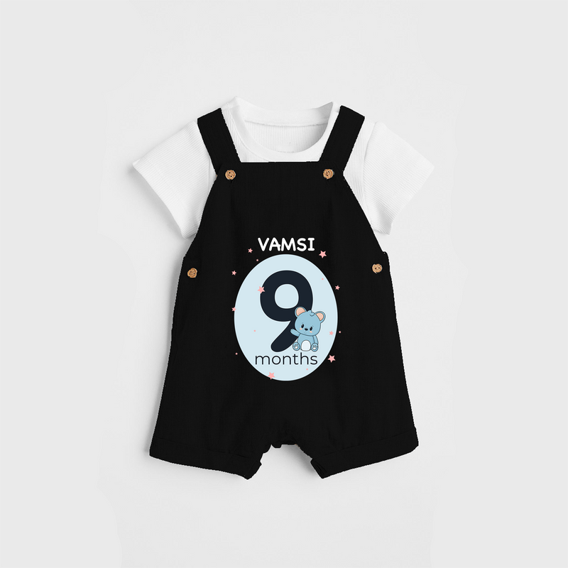 Commemorate your little one's 9th month with a customized Dungaree Set - BLACK - 0 - 5 Months Old (Chest 17")