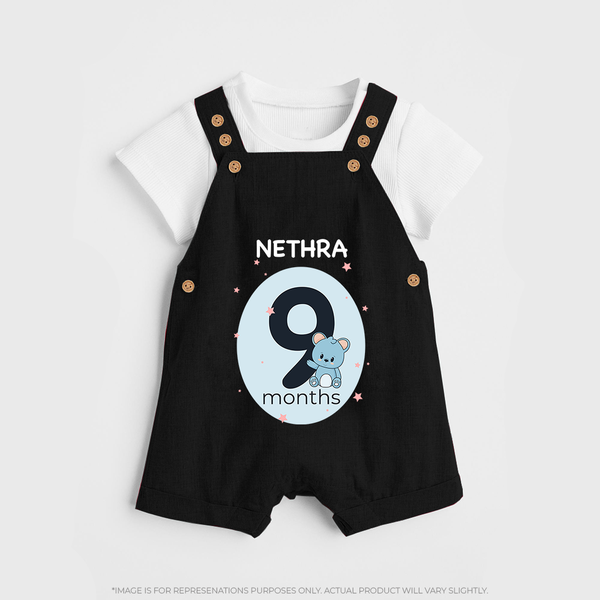 Baby Dungaree Set Birthday Outfit - 9th Month | Personalized Dungaree Set | Cozy Cotton Fabric - BLACK - 0 - 5 Months Old (Chest 18")