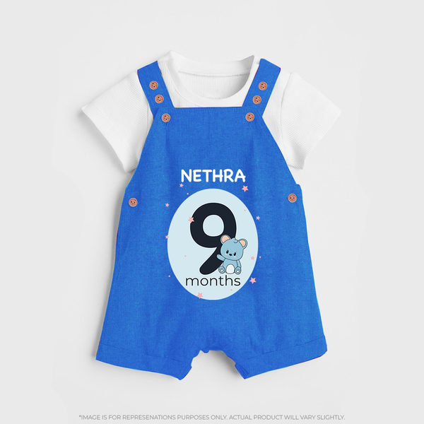 Baby Dungaree Set Birthday Outfit - 9th Month | Personalized Dungaree Set | Cozy Cotton Fabric - COBALT BLUE - 0 - 5 Months Old (Chest 18")