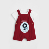 Commemorate your little one's 9th month with a customized Dungaree Set - RED - 0 - 5 Months Old (Chest 17")