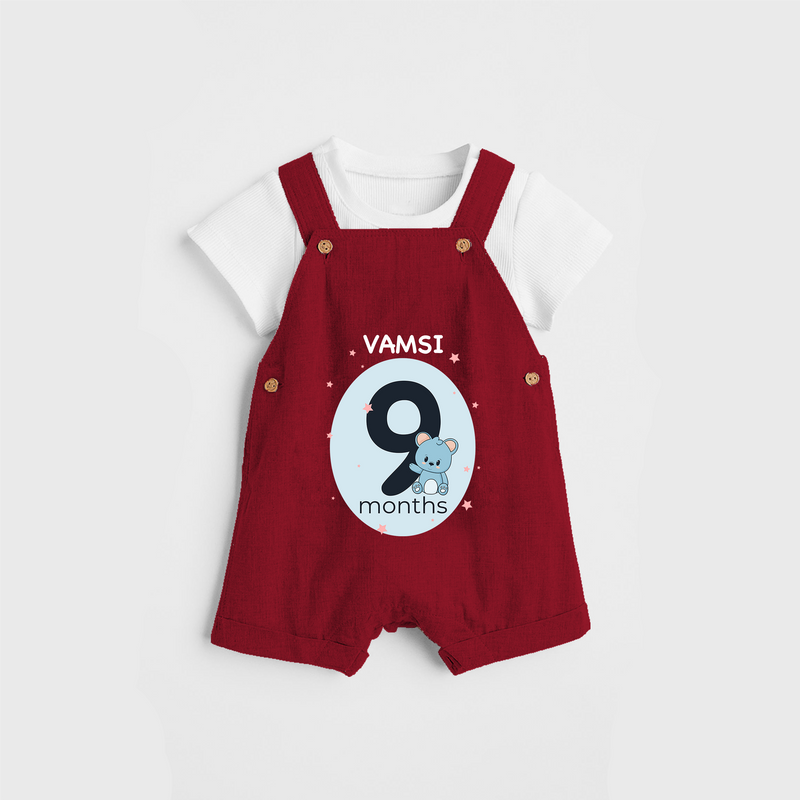 Commemorate your little one's 9th month with a customized Dungaree Set - RED - 0 - 5 Months Old (Chest 17")