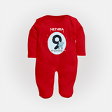 Baby Full Sleeve Bodysuit/ Sleep Suit/ Jumpsuit Birthday Outfit - 9th Month | Personalized Full Sleeve Bodysuit/ Sleep Suit/ Jumpsuit | Cozy Cotton Fabric - RED - New Born (Chest 7.5")