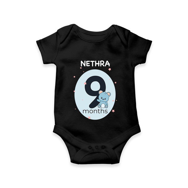 Baby Romper Birthday Outfit - 9th Month | Personalized Bodysuit | Cozy Cotton Fabric - BLACK - New Born (Chest 14")