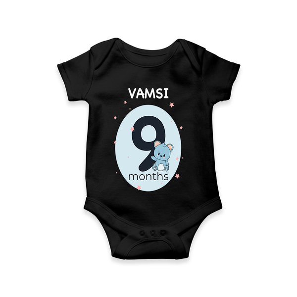 Commemorate your little one's 9th month with a customized romper - BLACK - 0 - 3 Months Old (Chest 16")